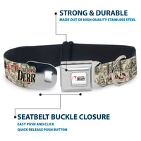 IT WELCOME TO DERRY Title Logo Full Color White Seatbelt Buckle Collar - IT WELCOME TO DERRY Camping Forest Scenery and Title Logo Beige/Grays