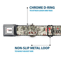 IT WELCOME TO DERRY Title Logo Full Color White Seatbelt Buckle Collar - IT WELCOME TO DERRY Camping Forest Scenery and Title Logo Beige/Grays