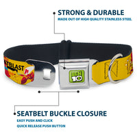 BEN 10 Title Logo Full Color Green/Black/White Seatbelt Buckle Collar - BEN 10 HEATBLAST Poses and Text Yellow/Reds