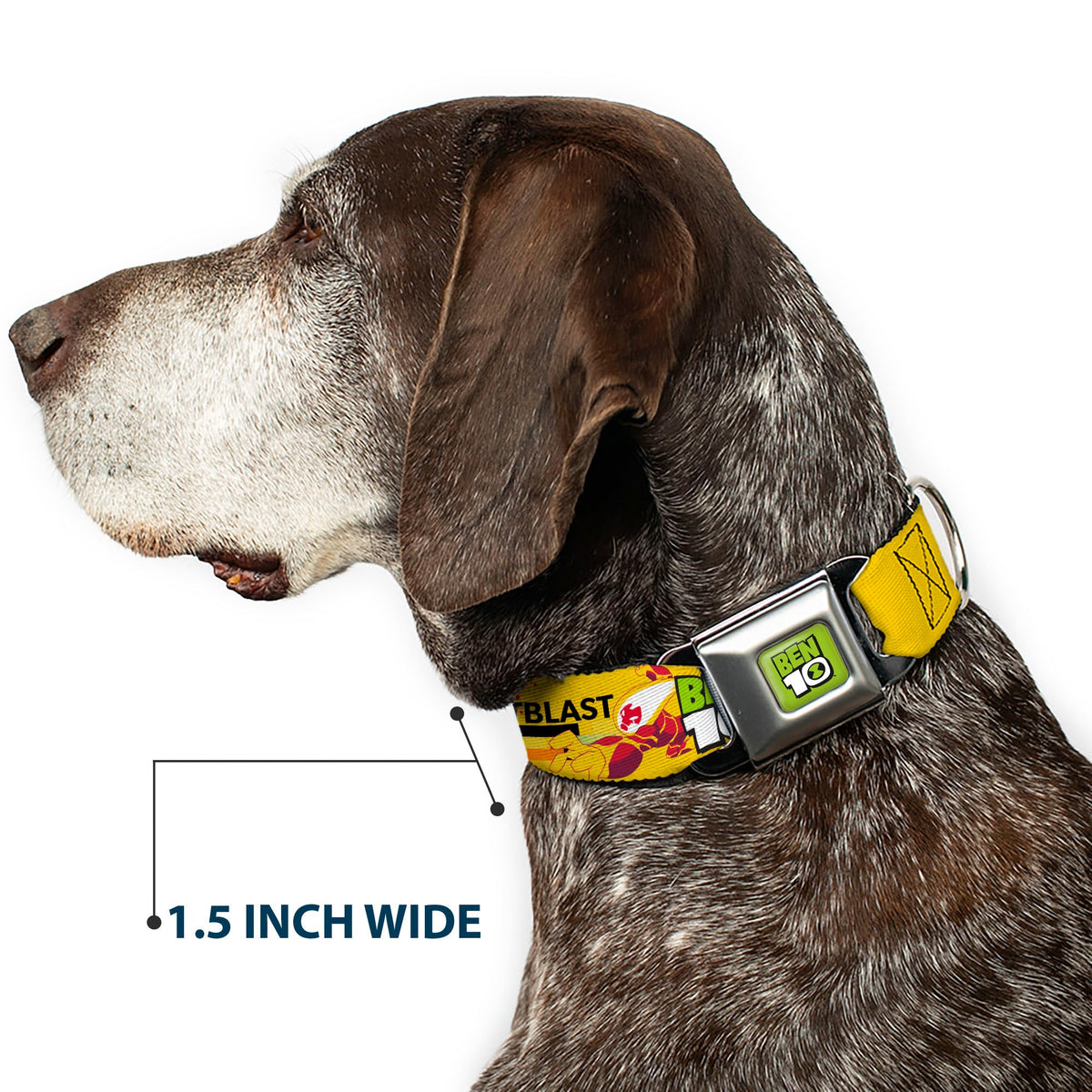 BEN 10 Title Logo Full Color Green/Black/White Seatbelt Buckle Collar - BEN 10 HEATBLAST Poses and Text Yellow/Reds