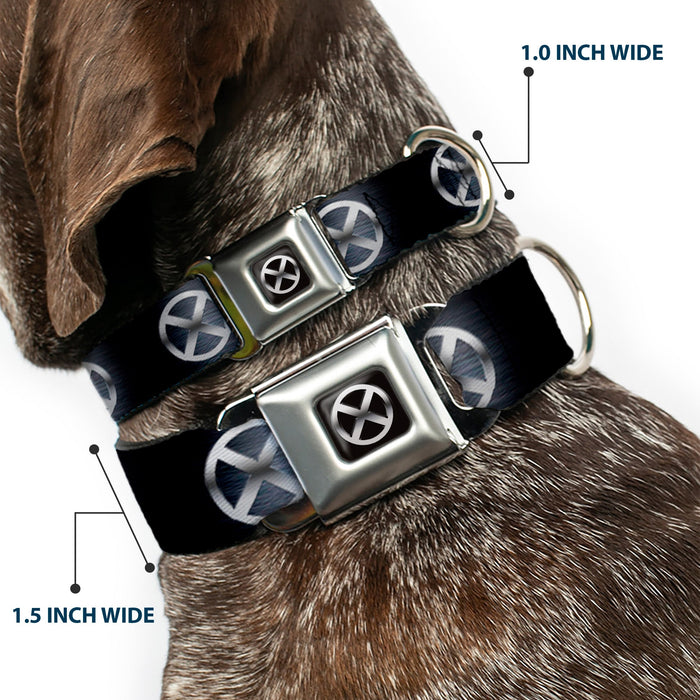 X-Men X Icon Full Color Black/Silvers Seatbelt Buckle Collar - X-Men X Icon Black/Silvers