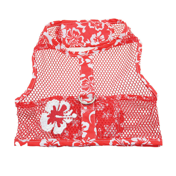 Hawaiian Hibiscus Red Cool Mesh Harness with Leash