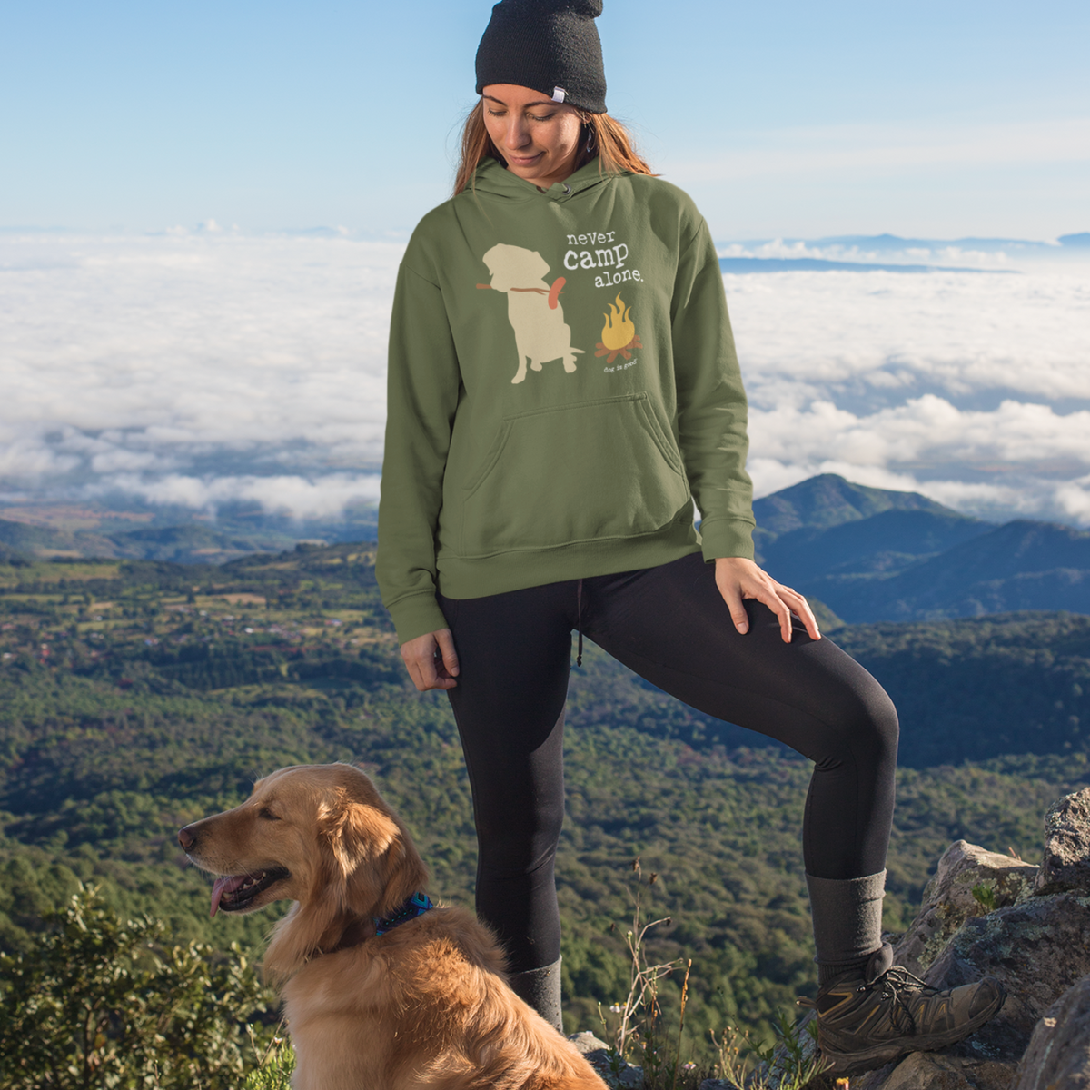 Hoodie: Never Camp Alone (Green)