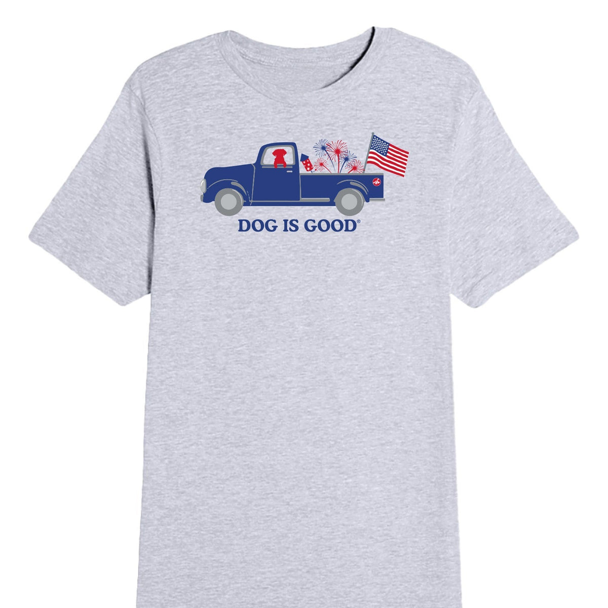 T-shirt: Dog is Good Patriotic Truck (Unisex, Grey)