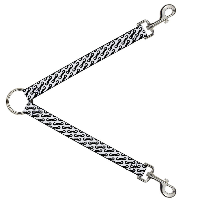 Dog Leash Splitter - Diagonal Handlebar Mustaches White/Black