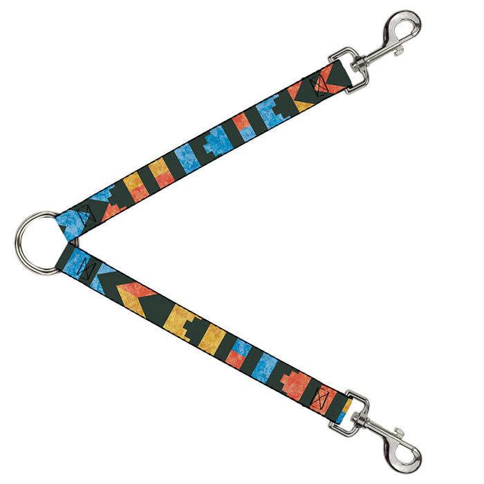Dog Leash Splitter - Geometric8 Charcoal/Orange/Gold/Blue
