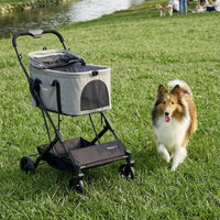 ibiyaya® Essential – Travois Tri-fold Pet Travel System XL, Pet Stroller with Detachable Carrier
