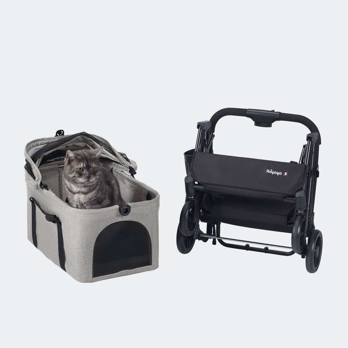 ibiyaya® Essential – Travois Tri-fold Pet Travel System XL, Pet Stroller with Detachable Carrier