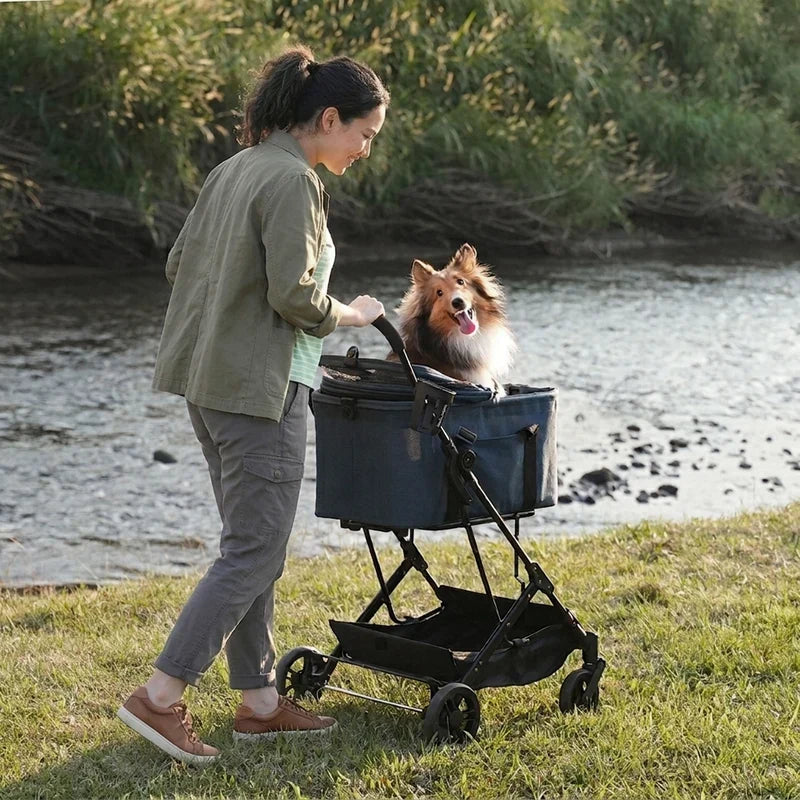 ibiyaya® Essential – Travois Tri-fold Pet Travel System XL, Pet Stroller with Detachable Carrier