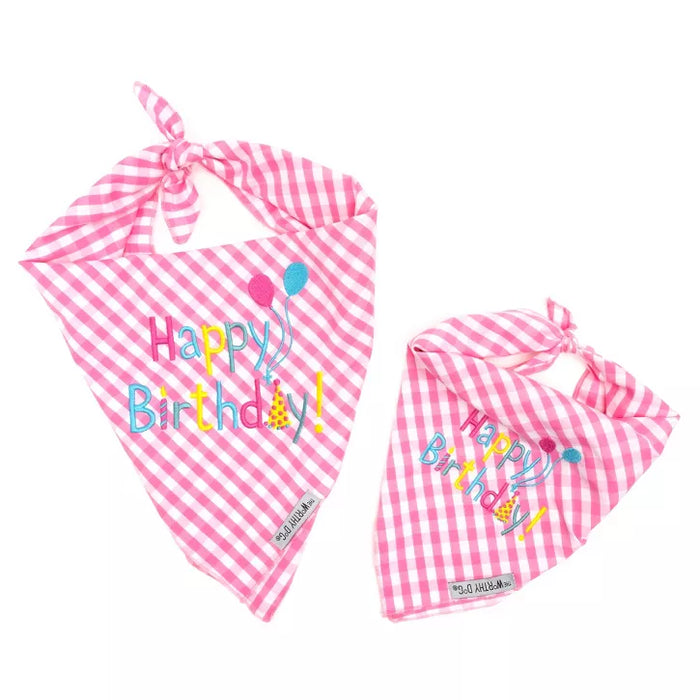 Pink Happy Birthday Tie-On Bandana