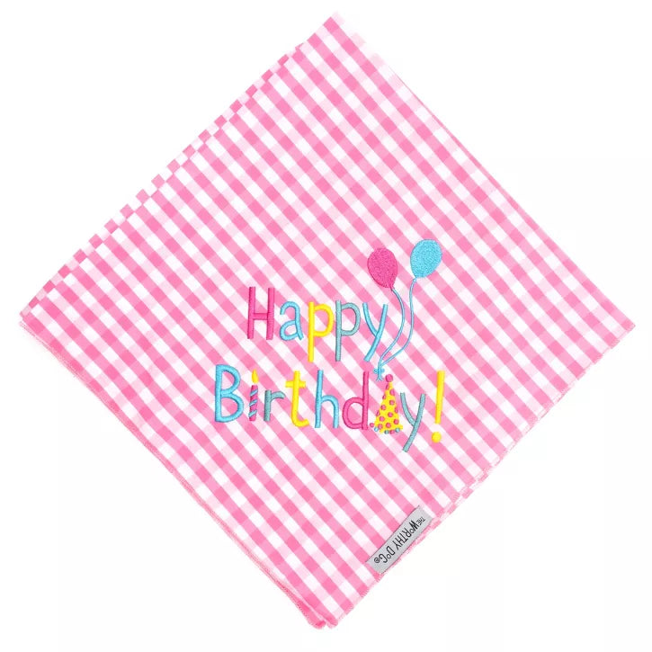 Pink Happy Birthday Tie-On Bandana