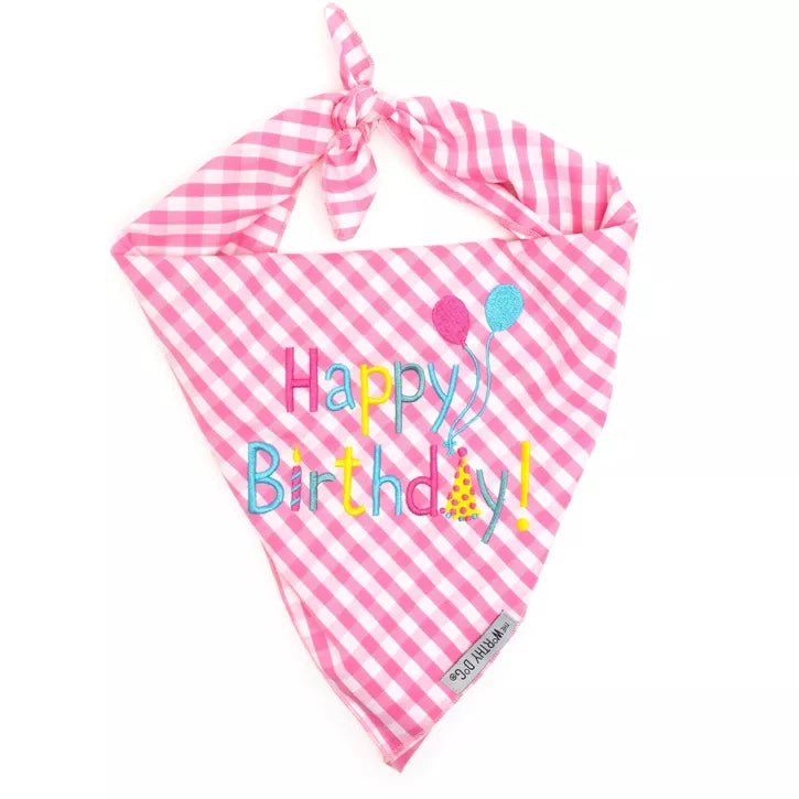 Pink Happy Birthday Tie-On Bandana