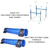 Better Sporting Dogs Upgraded Dog Agility Set – 7 Piece Training Kit with Safety Breakaway Tire Jump, Displacement Bar Jumps, Tunnels, Weave Poles & Pause Box