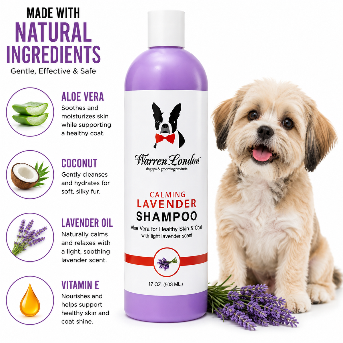 Calming Lavender Dog Shampoo w/Aloe Vera & Essential Oils