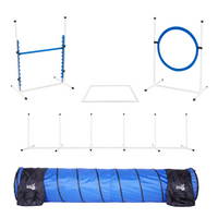 Better Sporting Dogs Upgraded Dog Agility Set – 5 Piece Training Kit with Safety Breakaway Tire Jump, Displacement Bar Jump, Tunnel, Weave Poles & Pause Box
