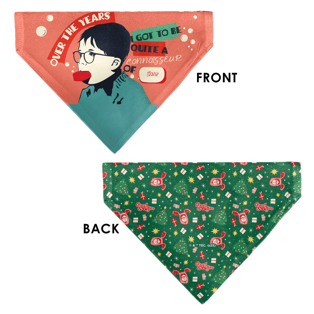 Pet Bandana - A CHRISTMAS STORY Icons and Title Logo Collage Greens/Reds