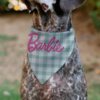 Pet Bandana - BARBIE Script Plaid Beige/Olive/Pink