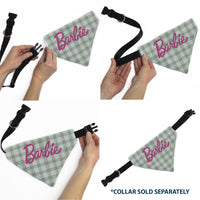 Pet Bandana - BARBIE Script Plaid Beige/Olive/Pink