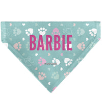 Pet Bandana - BARBIE Bold Text Paw Print Icons Blues/Pinks/White