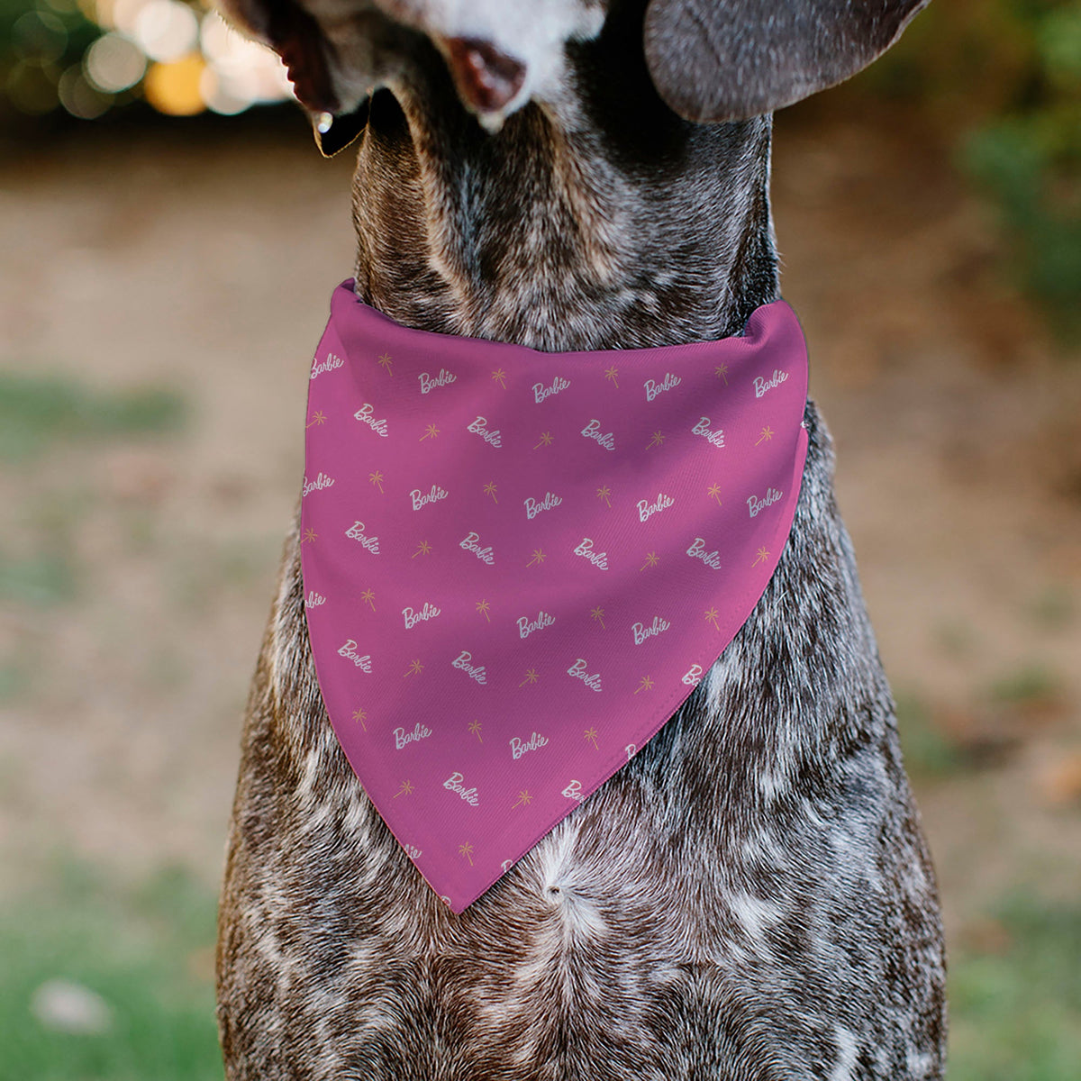 Pet Bandana - BARBIE Script and Palm Tree Icon Pink/White/Orange