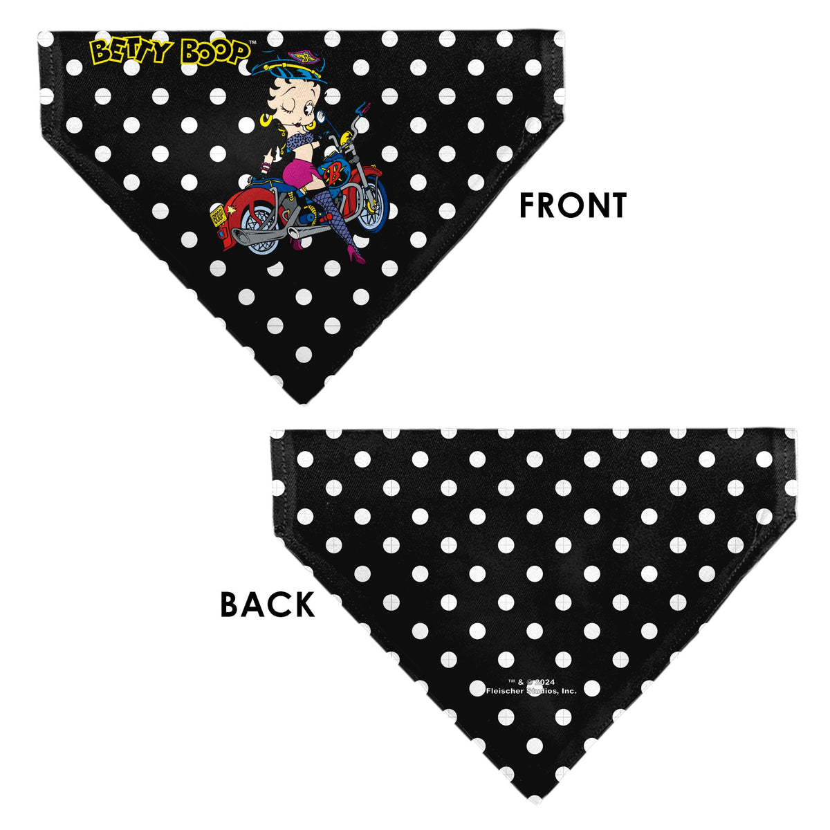 Pet Bandana - Bandana BETTY BOOP Biker Betty Winking Pose and Text Polka Dot Black/White/Yellow