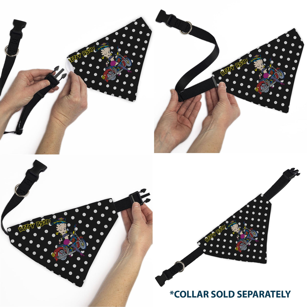 Pet Bandana - Bandana BETTY BOOP Biker Betty Winking Pose and Text Polka Dot Black/White/Yellow