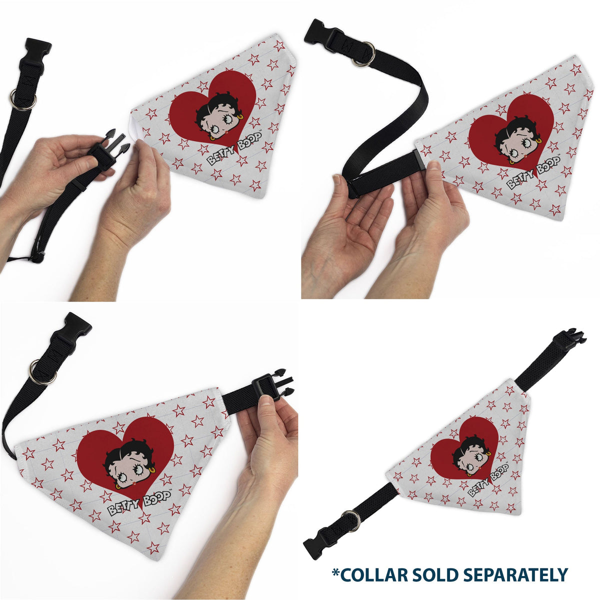 Pet Bandana - Bandana BETTY BOOP Face Heart and Text Stars White/Red