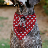 Pet Bandana - Bandana BETTY BOOP Seated Leg Kick Pose and Text Hearts Red/White