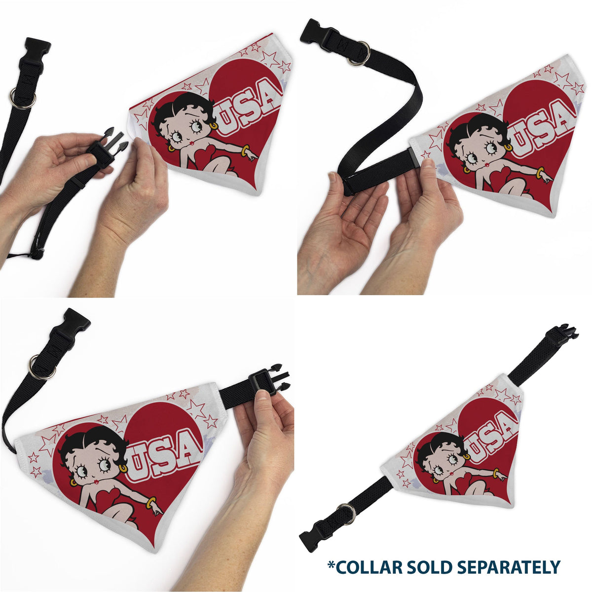 Pet Bandana - Betty Boop USA Heart Pose and Stars White/Red
