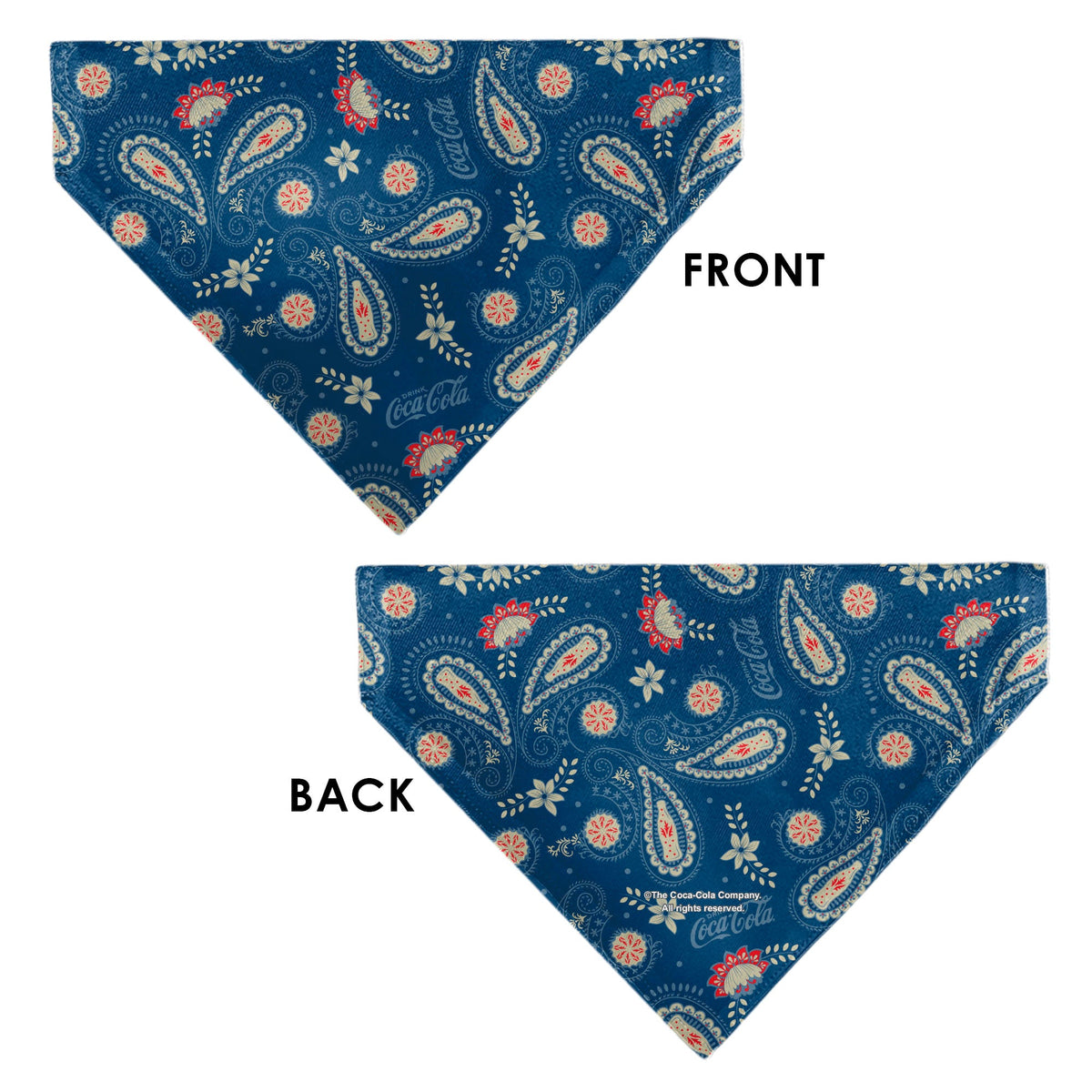 Pet Bandana - COCA-COLA Paisley Bottle Icons Scattered Blues/White/Red