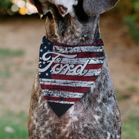 Pet Bandana - FORD Script Americana Stars and Stripes Weathered Red/White/Blue