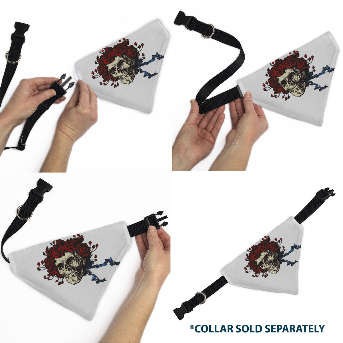 Pet Bandana - Grateful Dead Skull and Rose Face White