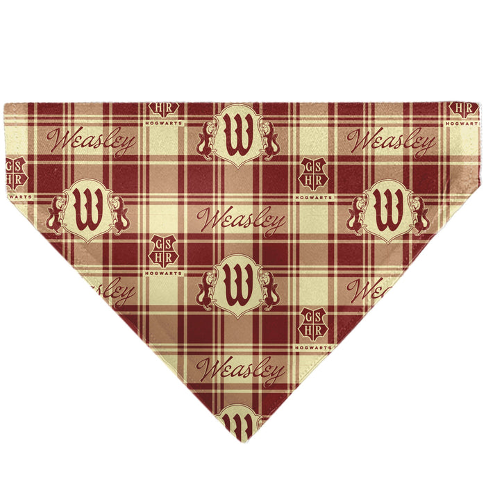 Pet Bandana - Harry Potter WEASLEY Family House Crest Plaid Beige/Burgundy