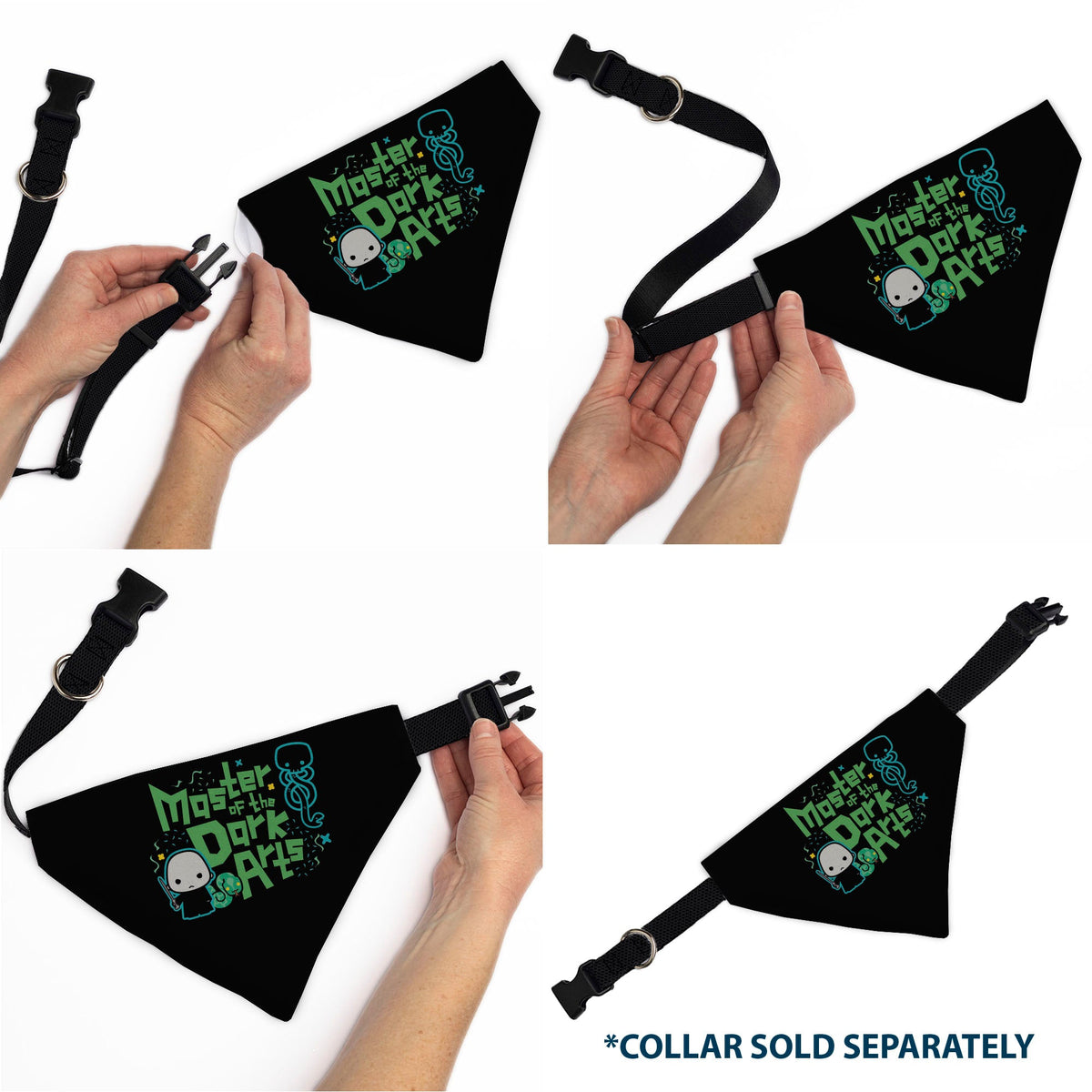 Pet Bandana - Chibi Voldemort MASTER OF THE DARK ARTS Pose Black/Greens/Blues