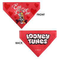 Pet Bandana - Bugs Bunny and Lola Bunny I EAR YOU LOVE ME Pose Hearts and Title Logo Reds