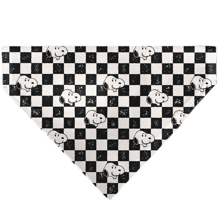Snoopy Smiling Face Checker Pet Bandana – Peanuts Fan Gear Black/White