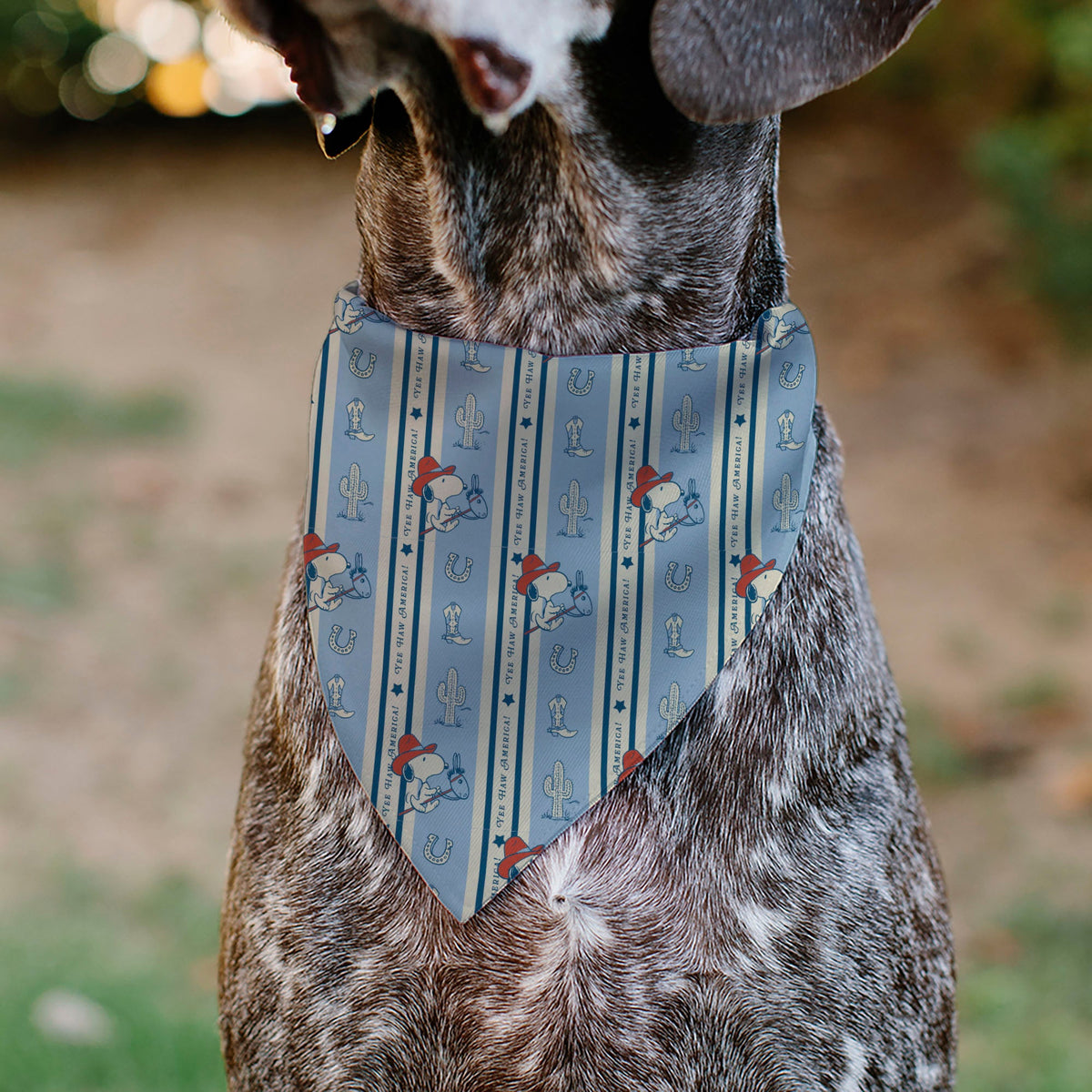 Snoopy YEE HAW America Pet Bandana – Peanuts Fan Gear Ivory/Blues/Red