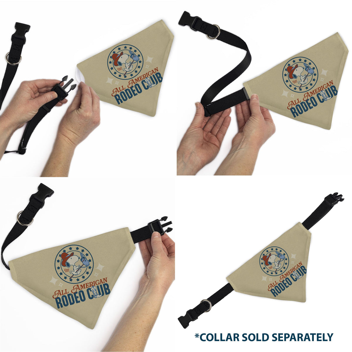 Snoopy All American Rodeo Club Pet Bandana – Peanuts Fan Gear Beige/Red/Blues