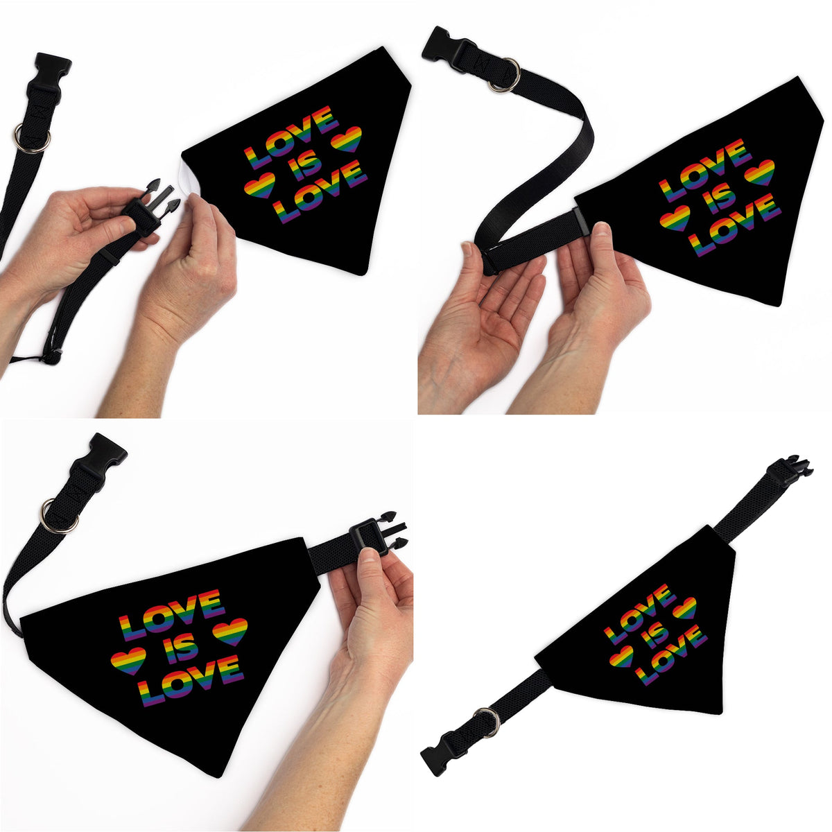 Pet Bandana - LOVE IS LOVE/Heart Black/Rainbow