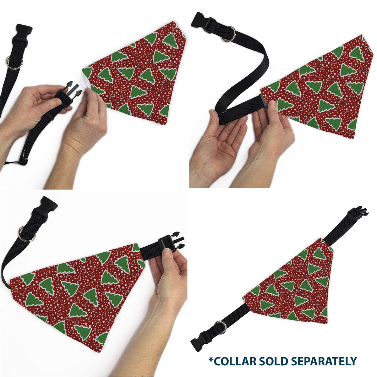 Pet Bandana - Christmas Trees/Stars Red/White/Green