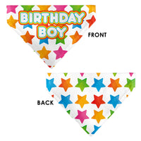 Pet Bandana - BIRTHDAY BOY Text and Stars White/Multi Color