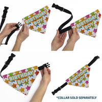 Pet Bandana - BIRTHDAY BOY Text and Stars White/Multi Color