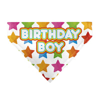 Pet Bandana - BIRTHDAY BOY Text and Stars White/Multi Color