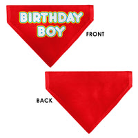 Pet Bandana - BIRTHDAY BOY Text Red/Yellow/Blue/White