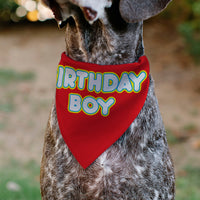 Pet Bandana - BIRTHDAY BOY Text Red/Yellow/Blue/White