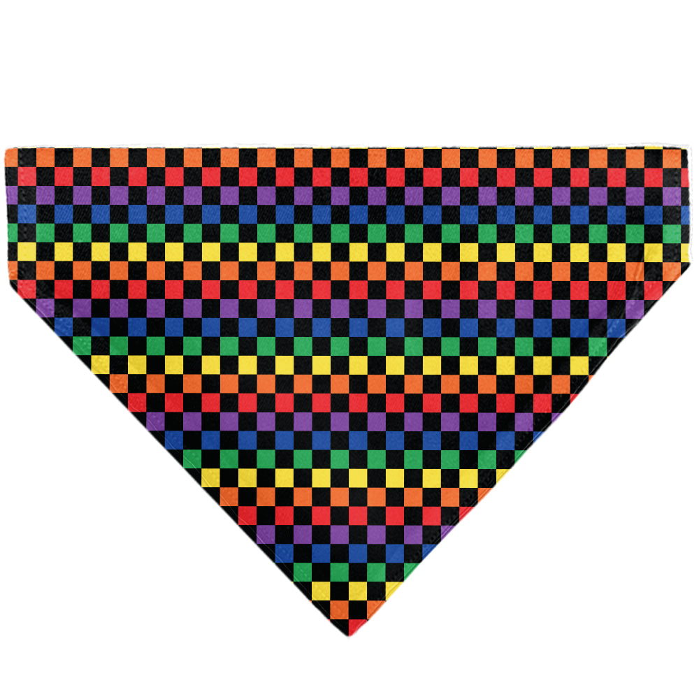 Pet Bandana - Checker Black/Rainbow Multi Color