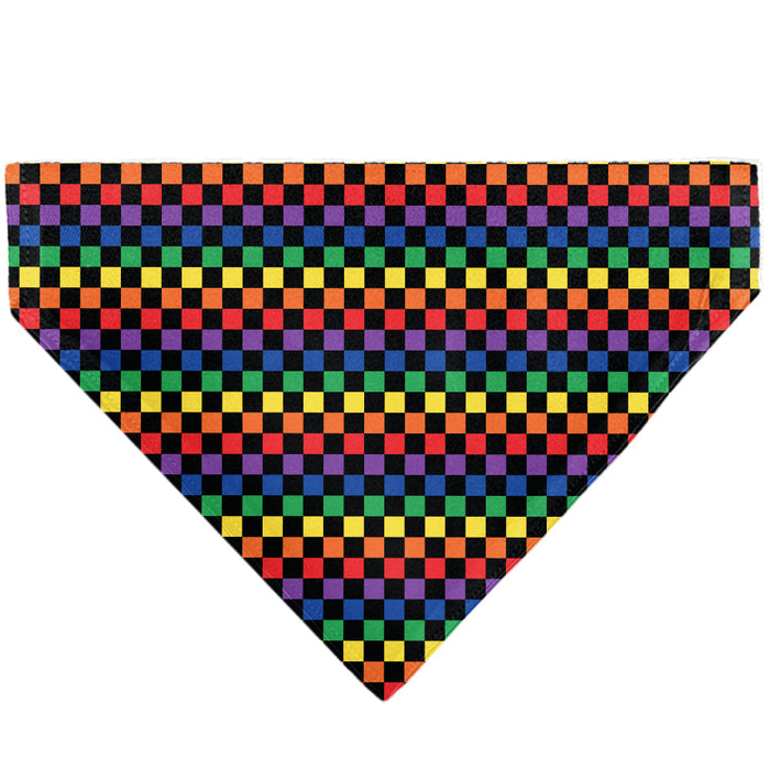 Pet Bandana - Checker Black/Rainbow Multi Color