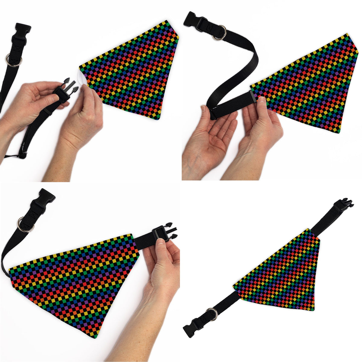 Pet Bandana - Checker Black/Rainbow Multi Color