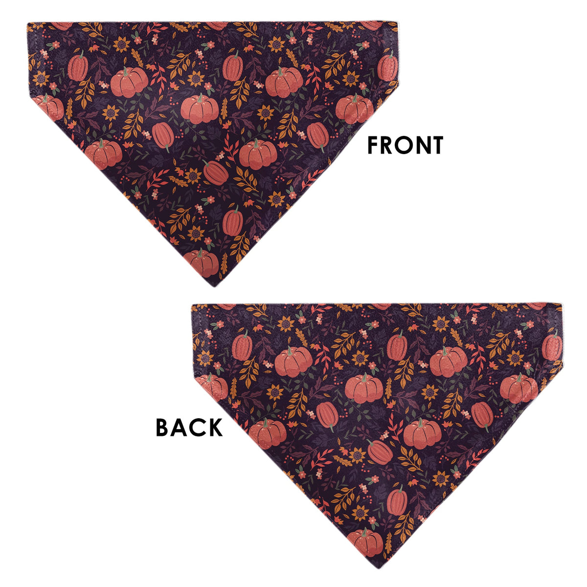 Pet Bandana - Fall Harvest Pumpkins and Flowers Collage Purples/Orange/Greens