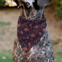 Pet Bandana - Fall Harvest Pumpkins and Flowers Collage Purples/Orange/Greens